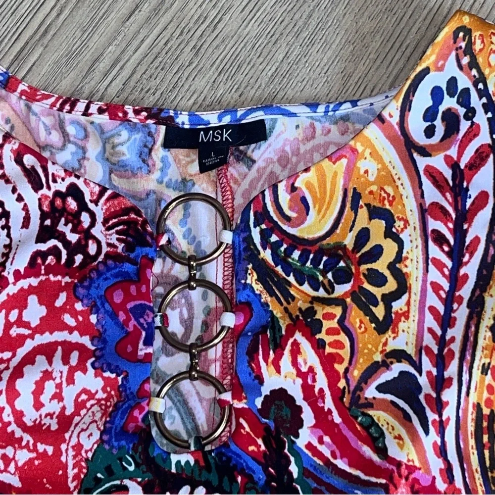 MSK Womens sleeveless paisley dress w/ 3 ring accent neckline, size L - Picture 2 of 4